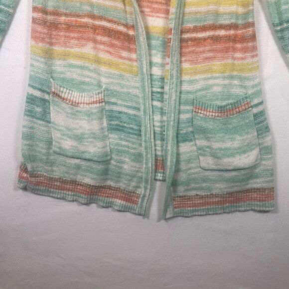 Soft Surroundings Juniper Aqua Multi Stripe Cardigan Women’s Medium Open Front - Picture 6 of 9